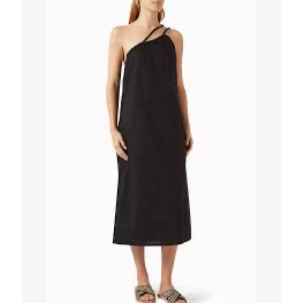 Deiji Studios One Shoulder Midi Dress S Black Organic Cotton Poplin Minimalist